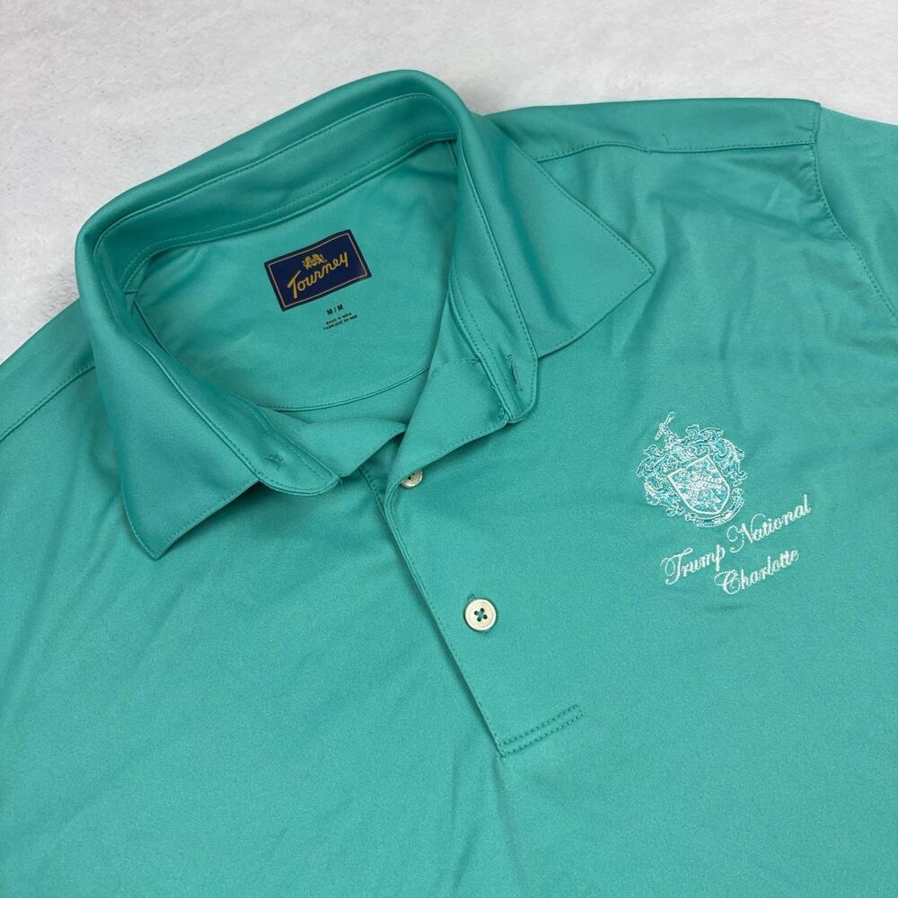 Tourney Short Sleeve Polo Shirt Mens M Green Golf Trump National Charlotte Work